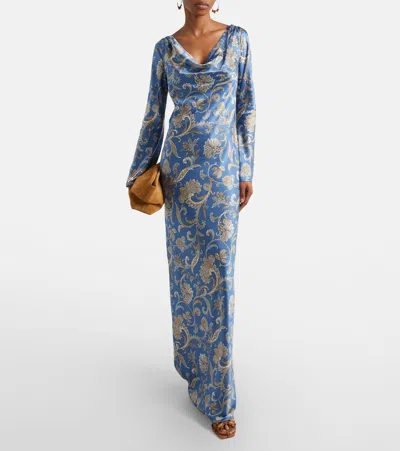 Veronica Beard Ember Long Sleeve Paisley Silk Blend Maxi Dress In Blue