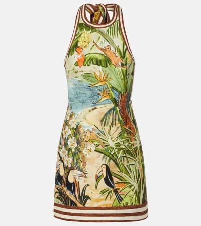Alemais Toucan Tango Halterneck Printed Organic Cotton Mini Dress In Green