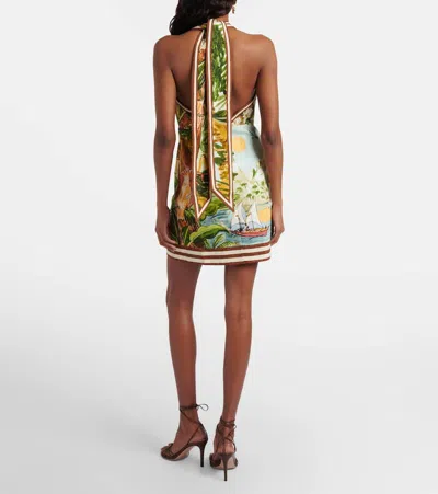 Alemais Toucan Tango Halterneck Printed Organic Cotton Mini Dress In Green