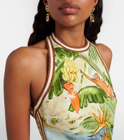 Alemais Toucan Tango Halterneck Printed Organic Cotton Mini Dress In Green