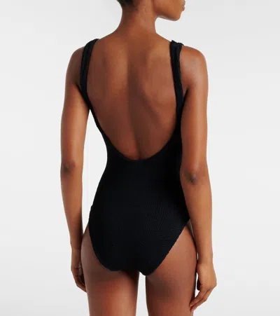 Hunza G High-cut Leg Square Neckline Textured Fabric In Black