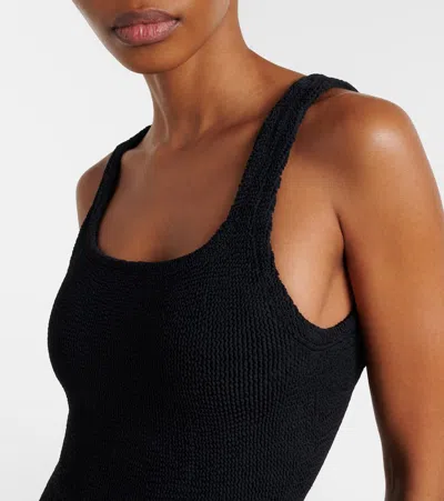 Hunza G High-cut Leg Square Neckline Textured Fabric In Black