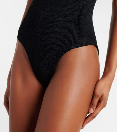 Hunza G High-cut Leg Square Neckline Textured Fabric In Black