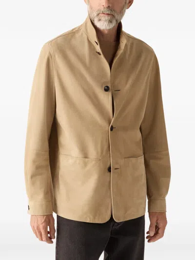 Zegna Button-up Jacket In Brown