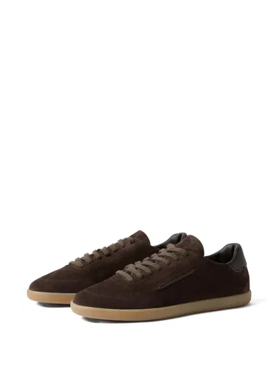 Zegna Suede Low Profile Sneakers Rubber Sole In Brown