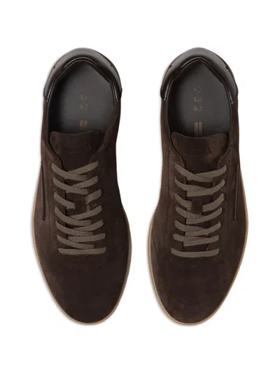 Zegna Suede Low Profile Sneakers Rubber Sole In Brown