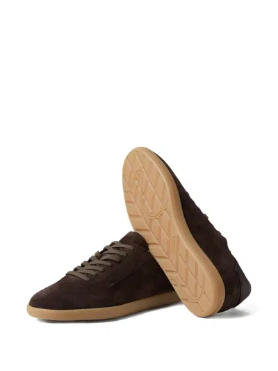 Zegna Suede Low Profile Sneakers Rubber Sole In Brown