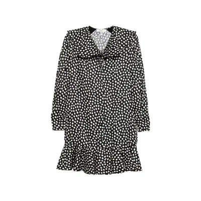 Chloé Dots-print Silk Jacquard Capelet Long-sleeve Mini Dress In Black