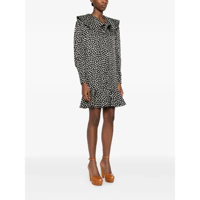 Chloé Dots-print Silk Jacquard Capelet Long-sleeve Mini Dress In Black
