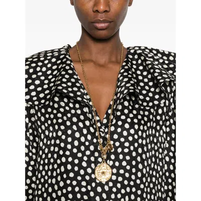 Chloé Dots-print Silk Jacquard Capelet Long-sleeve Mini Dress In Black