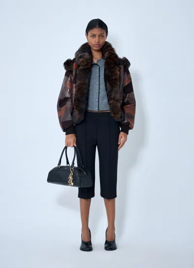 Chloé Shearling-trimmed Leather Bomber Jacket In Brown