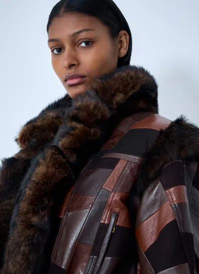 Chloé Shearling-trimmed Leather Bomber Jacket In Brown