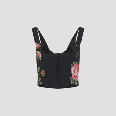 Dolce & Gabbana Top Nero In Seta Con Stampa Floreale Dolce E Gabbana In Black