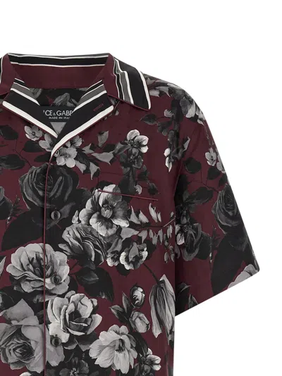 Dolce & Gabbana Bouquet Fiori Short Sleeve Notched Collar Shirt In Red