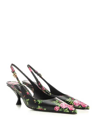 Dolce & Gabbana Women Lollo Slingback In Printed Leather In Black