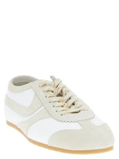 Dries Van Noten Leather Sneakers Low Profile Suede Panels Rubber Sole In White
