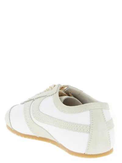 Dries Van Noten Leather Sneakers Low Profile Suede Panels Rubber Sole In White