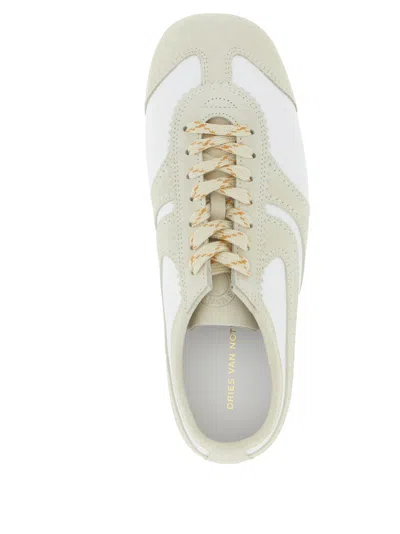 Dries Van Noten Leather Sneakers Low Profile Suede Panels Rubber Sole In White