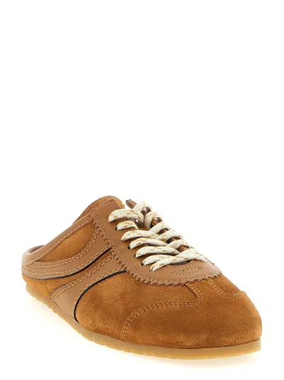 Dries Van Noten Suede Mules Rubber Sole Stitch Detailing In Brown