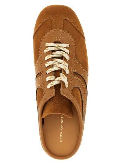 Dries Van Noten Suede Mules Rubber Sole Stitch Detailing In Brown