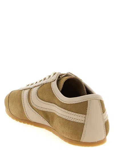 Dries Van Noten Women Beige Low-top Sneakers With Two-tone Lace-up In Suede Woman In White