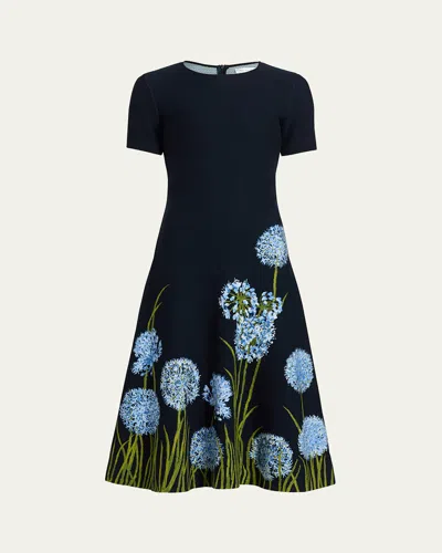 Oscar De La Renta Allium Degrade Knit Short-sleeve Midi Dress In Black