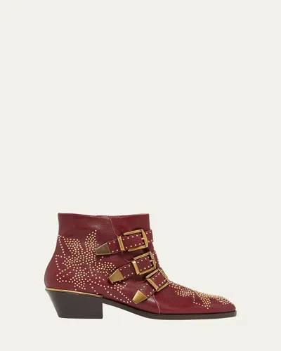 Chloé 40mm Susanna Studded Leather Ankle Boots In Burgundy