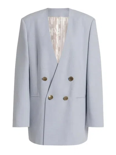 Alberta Ferretti Jacket Long Sleeves Padded Shoulders Buttons Lapels In Blue