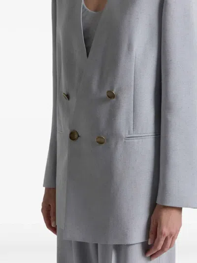 Alberta Ferretti Jacket Long Sleeves Padded Shoulders Buttons Lapels In Blue