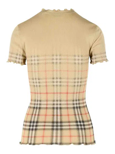 Burberry Womens Sand Ip Check Gradient-check Stretch-cotton Top In Neutral