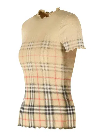 Burberry Womens Sand Ip Check Gradient-check Stretch-cotton Top In Neutral