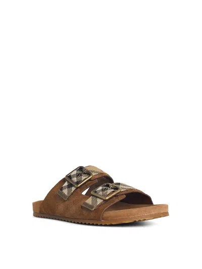Burberry Check Pattern Flat Sandals Dual Straps In Multi
