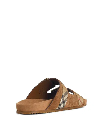 Burberry Check Pattern Flat Sandals Dual Straps In Multi