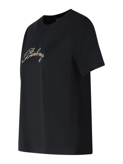 Burberry Check Cursive Logo Cotton T-shirt Clothing In Black