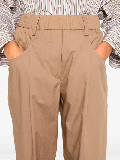 Brunello Cucinelli Lightweight Poplin Five-pocket Track Trousers With Monili Clothing In Brown