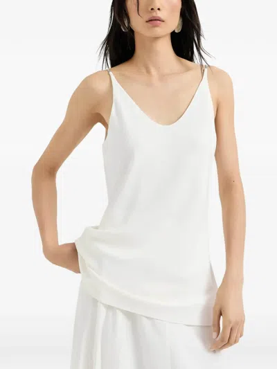 Brunello Cucinelli Silk Strap Top In White