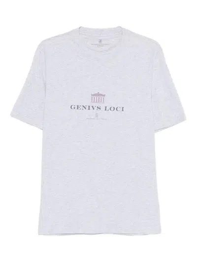 Brunello Cucinelli Men Crew-neck T-shirt With Graphic Print In Gray