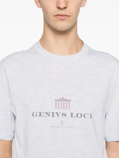 Brunello Cucinelli Men Crew-neck T-shirt With Graphic Print In Gray
