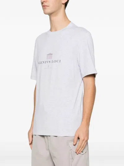 Brunello Cucinelli Men Crew-neck T-shirt With Graphic Print In Gray