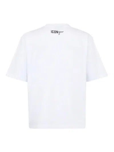 Dsquared2 Men White T-shirt With Front Print And Back Logo In Cotton Man In White