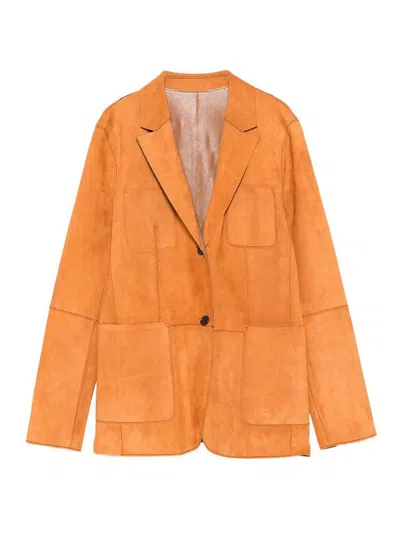 Desa 1972 Reversible Leather Blazer In Orange