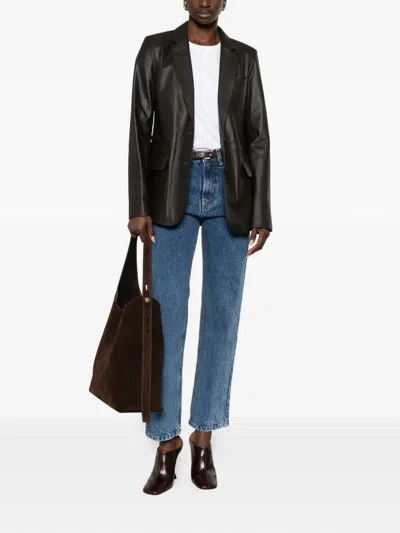 Desa 1972 Leather Classic Blazer In Black