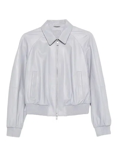 Desa 1972 Leather Raglan Bomber Jacket In Gray