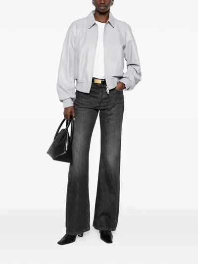 Desa 1972 Leather Raglan Bomber Jacket In Gray