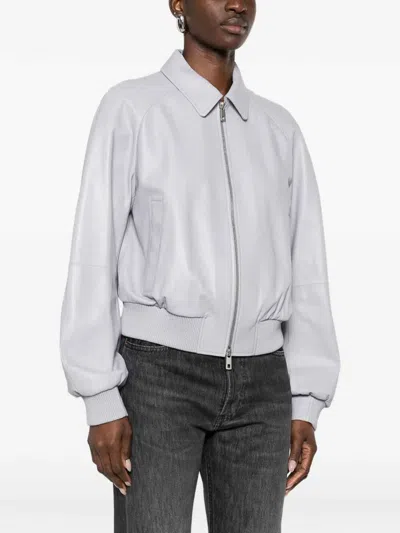 Desa 1972 Leather Raglan Bomber Jacket In Gray