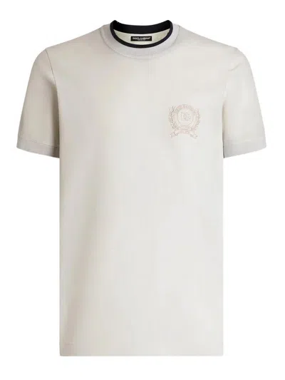 Dolce & Gabbana White Technical Piqué Cotton Tshirt With Embroidery In White