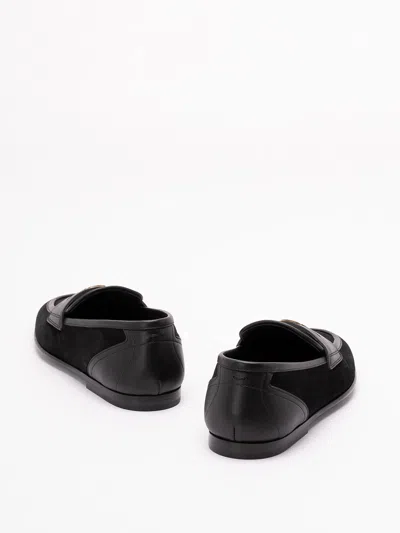Dolce & Gabbana Ariosto Black Loafers With Metallic Dg Logo Plate On The Front In Leather And Suede Man In Black