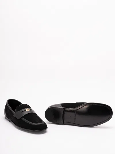 Dolce & Gabbana Ariosto Black Loafers With Metallic Dg Logo Plate On The Front In Leather And Suede Man In Black