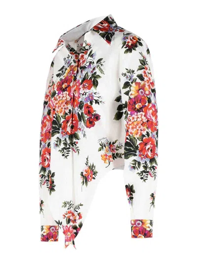 Dolce & Gabbana Cotton Shirt With A Bouquet Of Flowers Print Shirts White In Multi