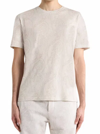 Etro Men Cotton T-shirt With Arnica Pattern In Gray